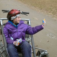 Wave goodbye before dryland dog sledding